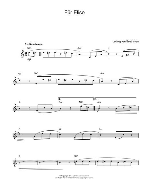 Ludwig van Beethoven Fur Elise sheet music notes and chords. Download Printable PDF.