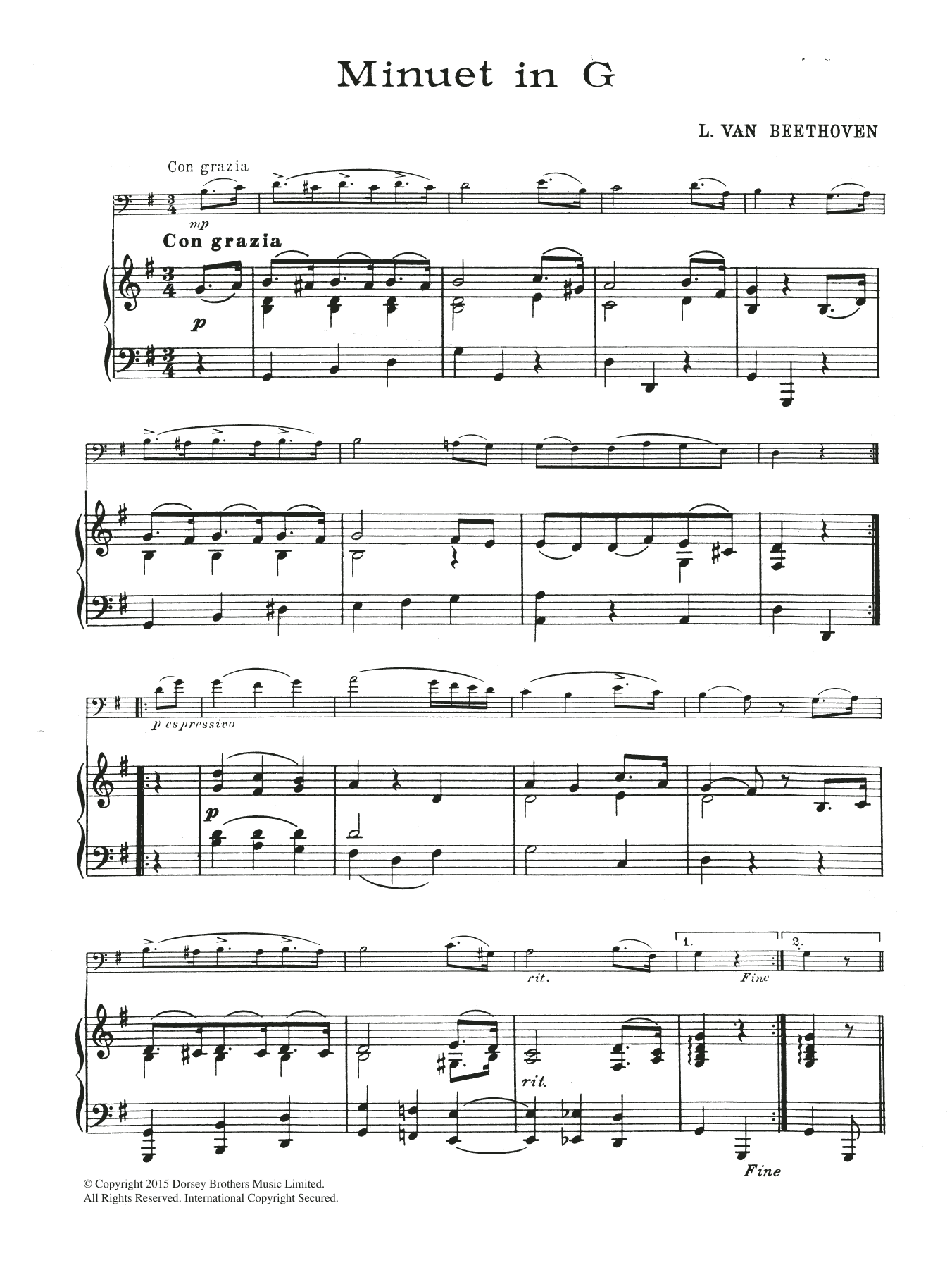 Ludwig van Beethoven Minuet In G sheet music notes and chords arranged for Lead Sheet / Fake Book