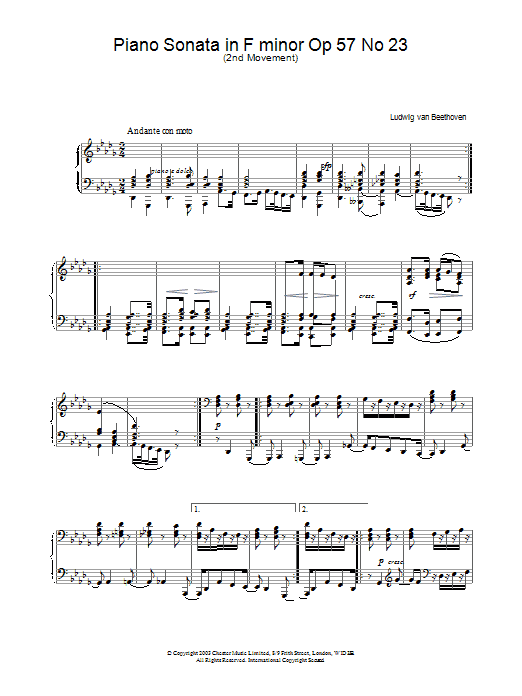 Ludwig van Beethoven Piano Sonata in F minor Op 57 No 23 sheet music notes and chords. Download Printable PDF.