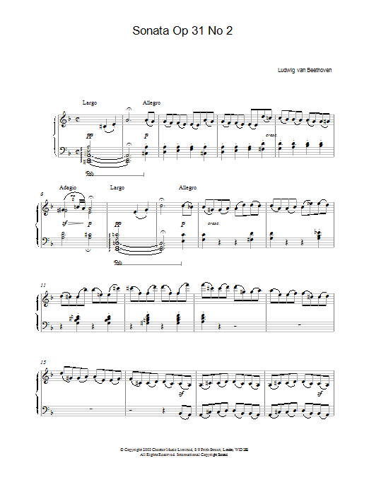 Ludwig van Beethoven Sonata Op 31 No 2 sheet music notes and chords. Download Printable PDF.