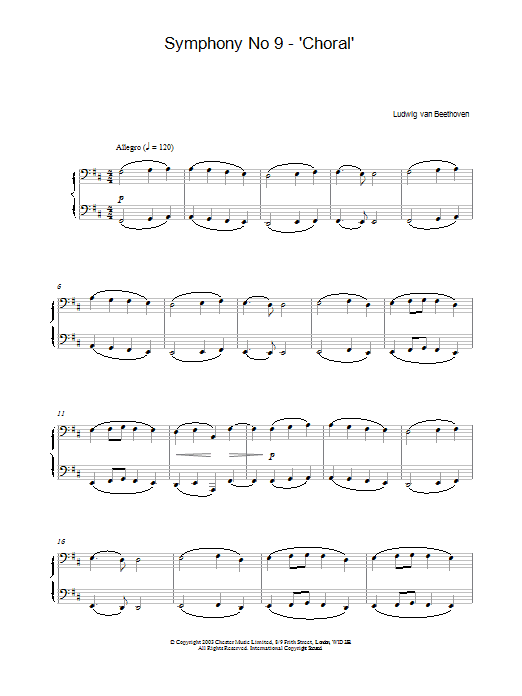 Ludwig van Beethoven Symphony No 9 - 'Choral' sheet music notes and chords. Download Printable PDF.