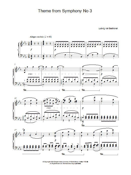 Ludwig van Beethoven Theme From Symphony No. 3 sheet music notes and chords. Download Printable PDF.