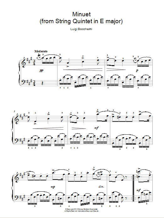 Luigi Boccherini Minuet (from String Quartet in E Major, Op.11 No.5) sheet music notes and chords arranged for Easy Piano