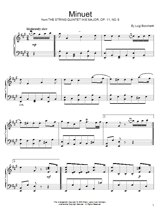 Luigi Boccherini Minuet sheet music notes and chords arranged for Easy Guitar Tab