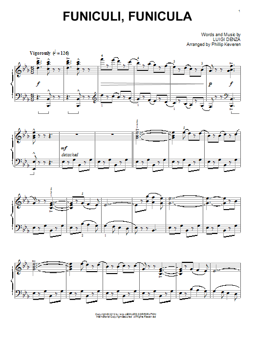 Luigi Denza Funiculi Funicula (arr. Phillip Keveren) sheet music notes and chords arranged for Piano Solo