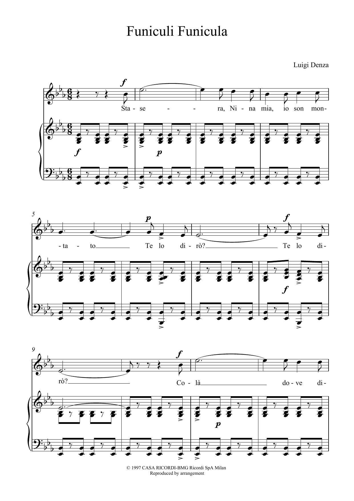 Luigi Denza Funiculi Funicula sheet music notes and chords arranged for Piano, Vocal & Guitar Chords (Right-Hand Melody)