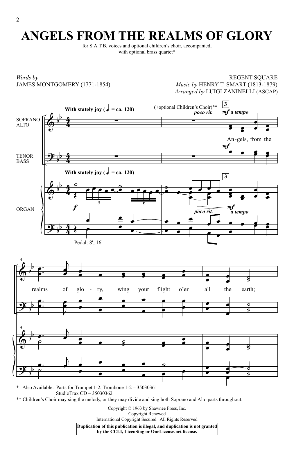 Luigi Zaninelli Angels From The Realms Of Glory sheet music notes and chords arranged for SATB Choir