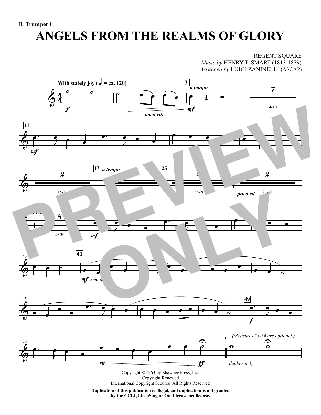 Luigi Zaninelli Angels from the Realms of Glory - Bb Trumpet 1 sheet music notes and chords. Download Printable PDF.