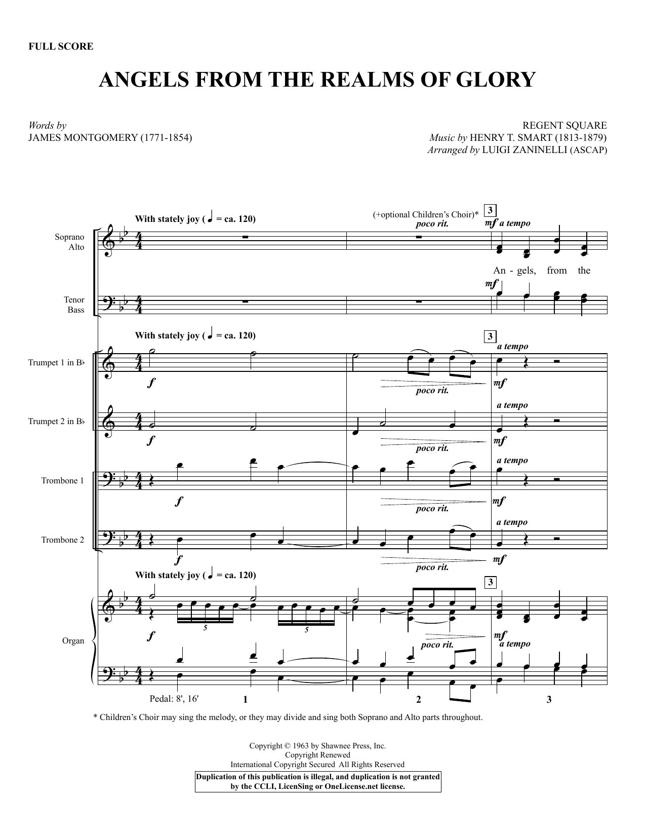 Luigi Zaninelli Angels from the Realms of Glory - Full Score sheet music notes and chords. Download Printable PDF.