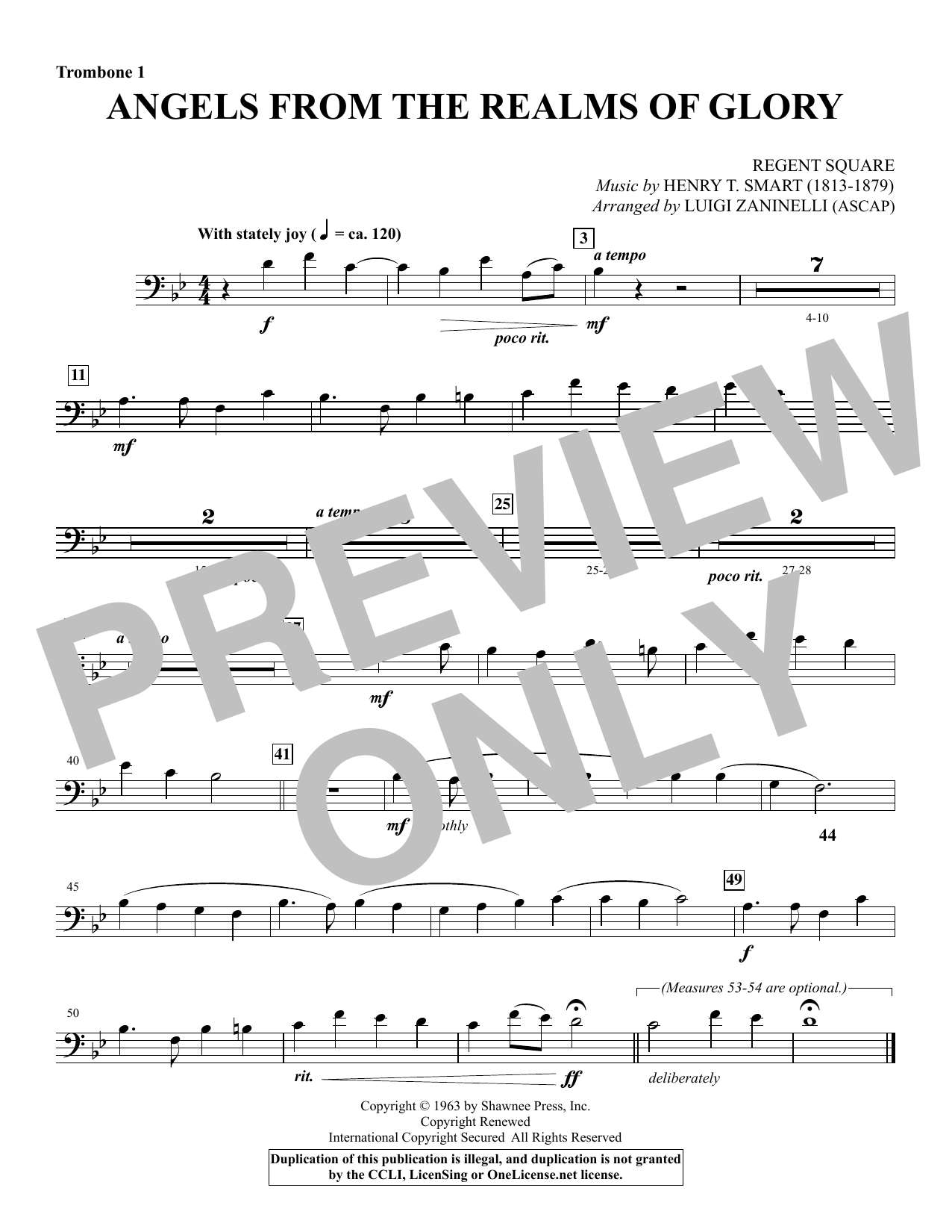 Luigi Zaninelli Angels from the Realms of Glory - Trombone 1 sheet music notes and chords. Download Printable PDF.