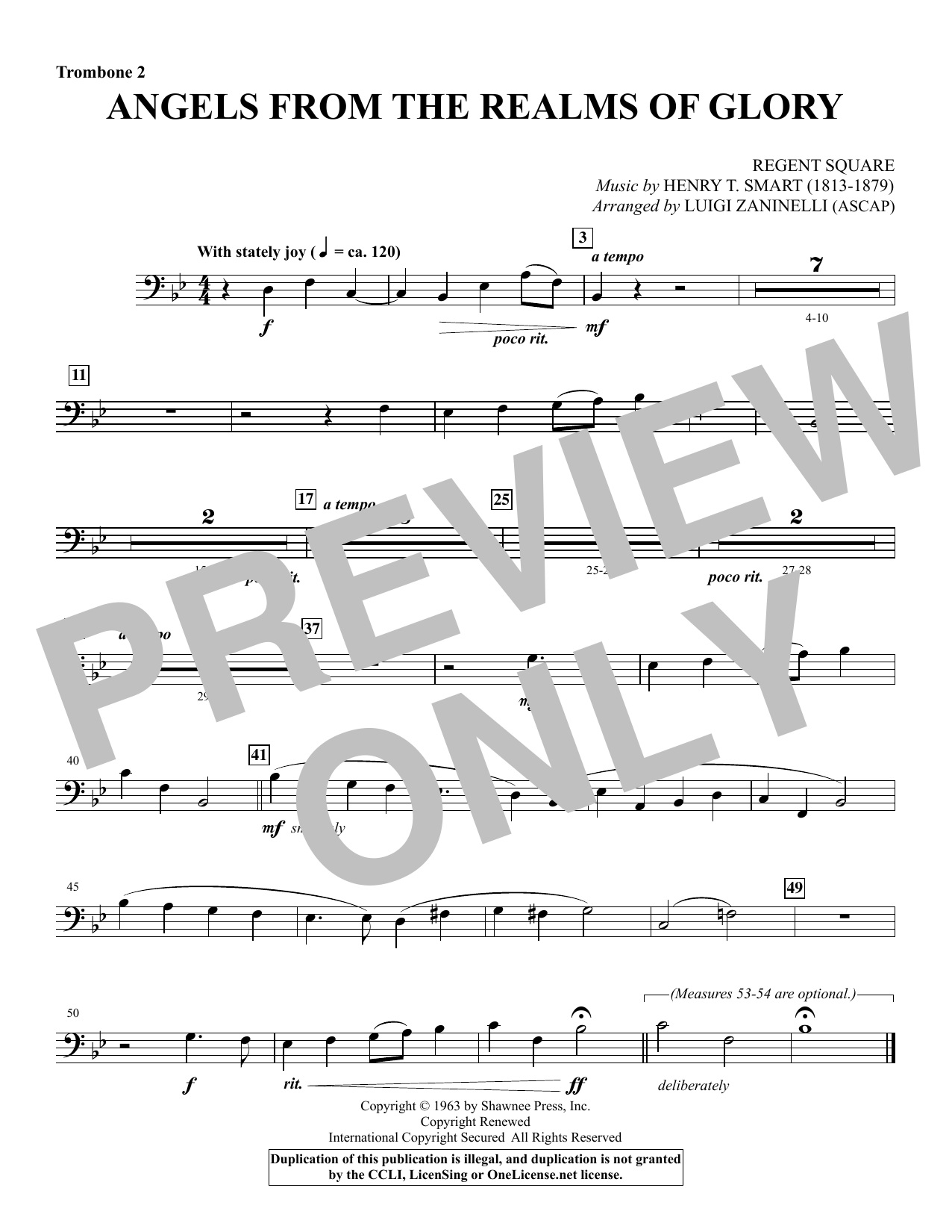 Luigi Zaninelli Angels from the Realms of Glory - Trombone 2 sheet music notes and chords. Download Printable PDF.