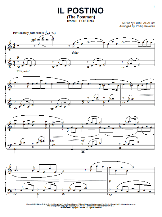 Luis Bacalov Il Postino (The Postman) (arr. Phillip Keveren) sheet music notes and chords arranged for Piano Solo