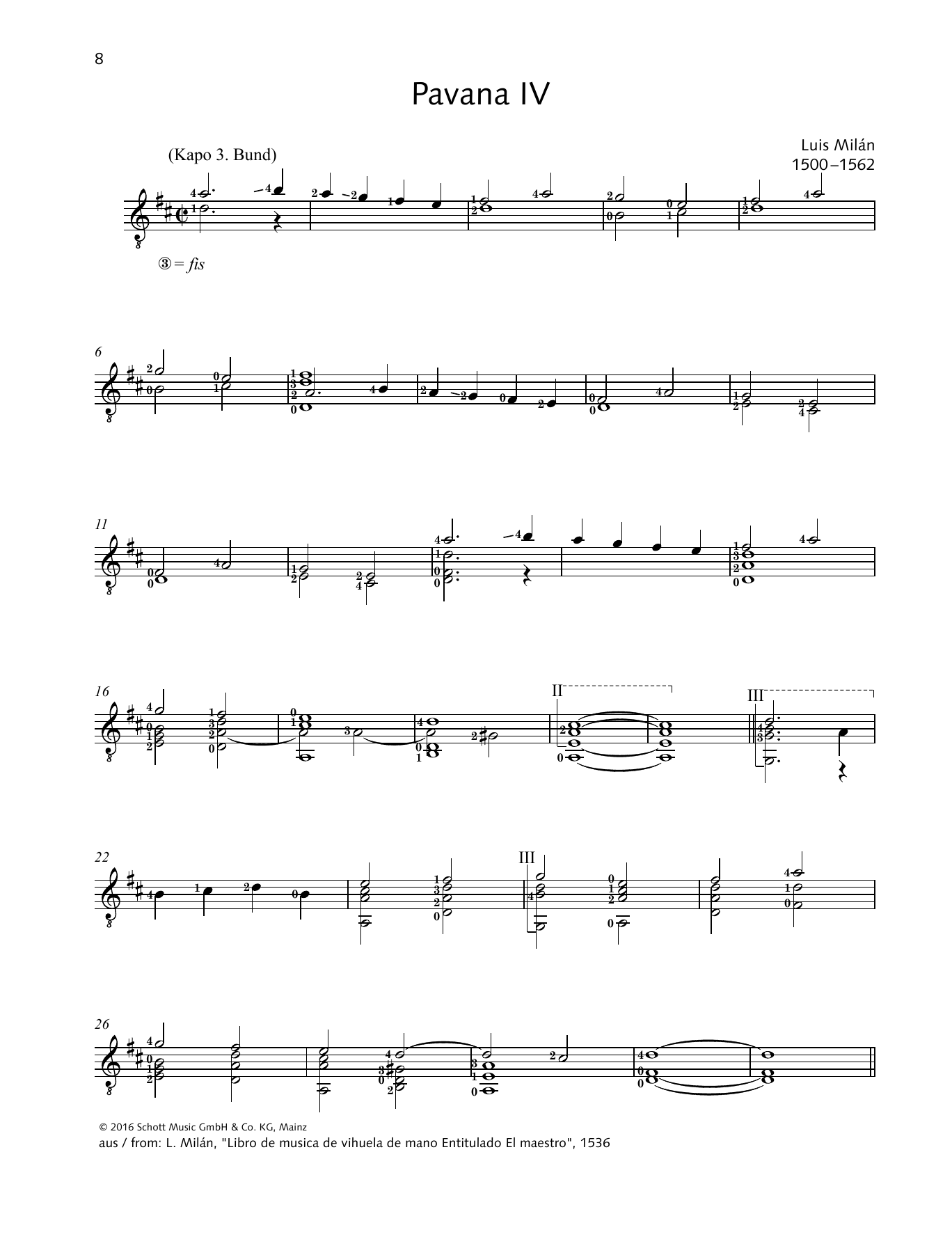 Luis de Milán Pavana IV sheet music notes and chords arranged for Solo Guitar