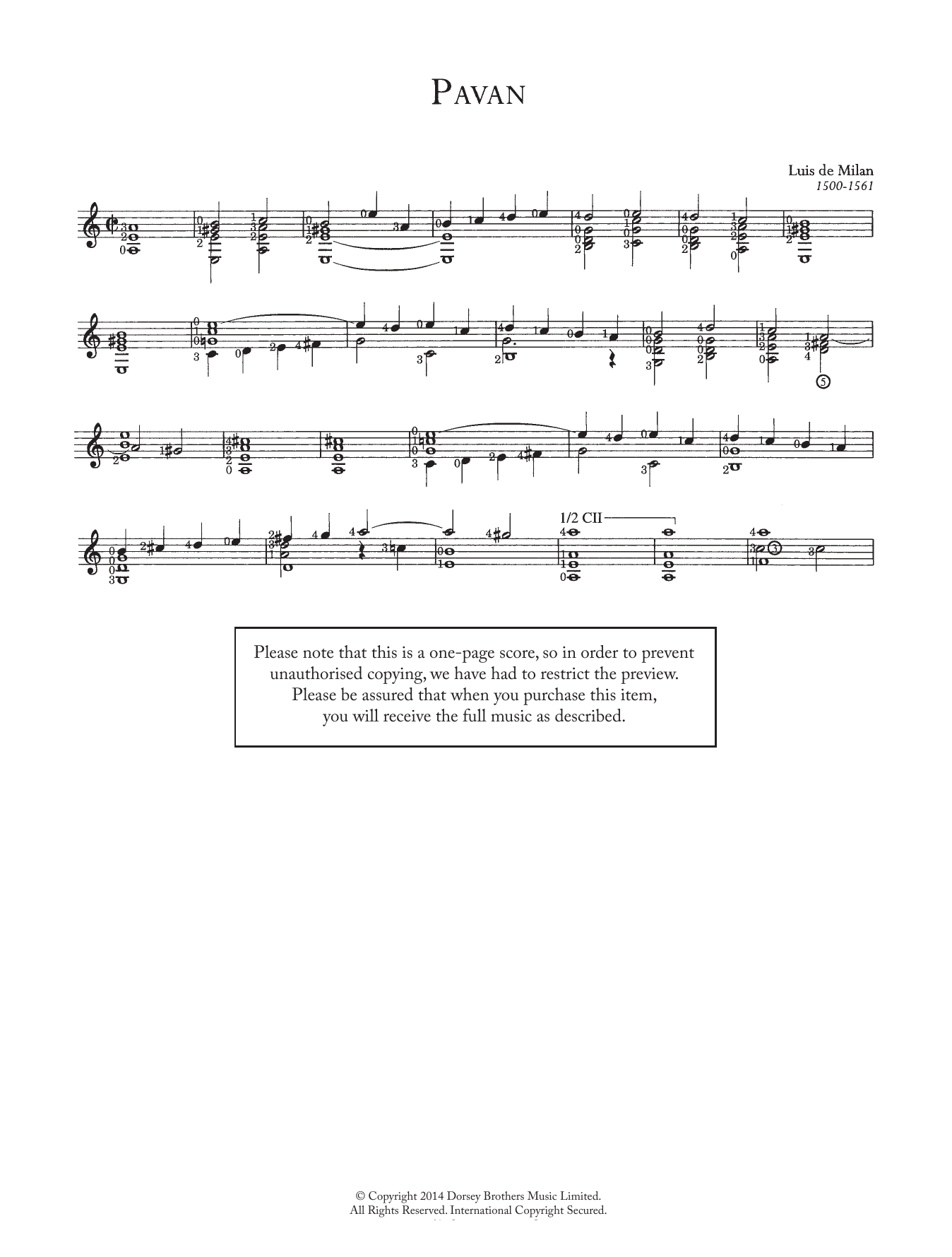 Luis de Milán Pavane No. 1 sheet music notes and chords arranged for Solo Guitar