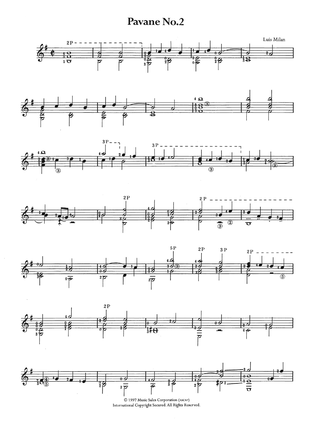 Luis de Milán Pavane No. 2 sheet music notes and chords arranged for Easy Guitar