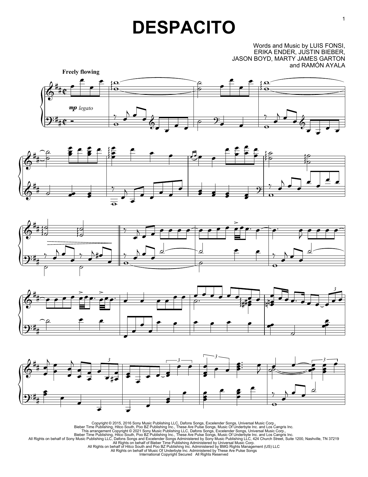 Luis Fonsi & Daddy Yankee feat. Justin Bieber Despacito [Classical version] sheet music notes and chords arranged for Piano Solo