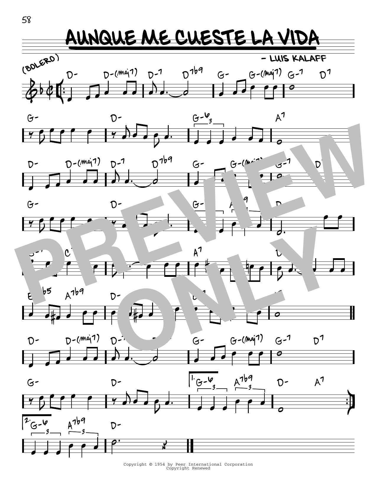 Luis Kalaff Aunque Me Cueste La Vida sheet music notes and chords arranged for Real Book – Melody & Chords