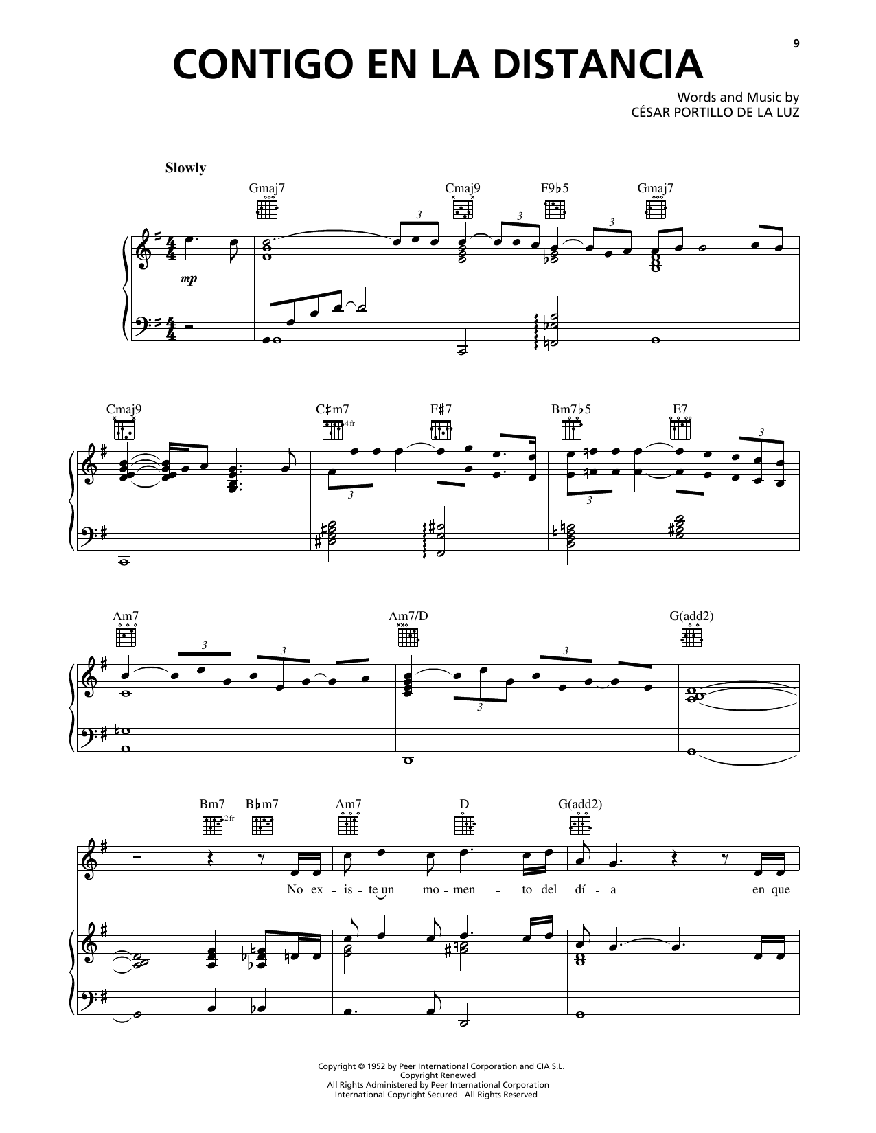 Luis Miguel Contigo En La Distancia sheet music notes and chords arranged for Piano, Vocal & Guitar Chords (Right-Hand Melody)