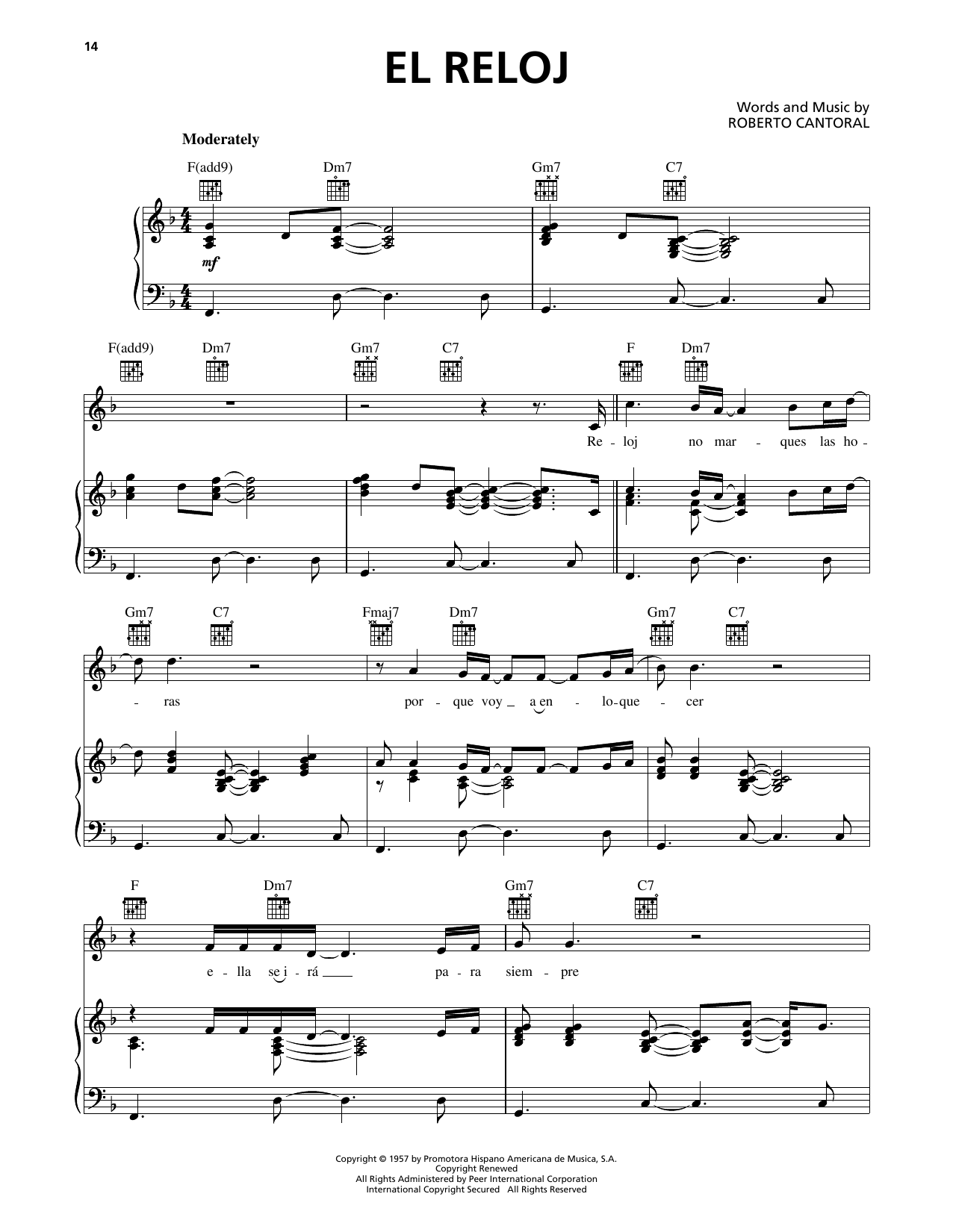 Luis Miguel El Reloj sheet music notes and chords arranged for Piano, Vocal & Guitar Chords (Right-Hand Melody)