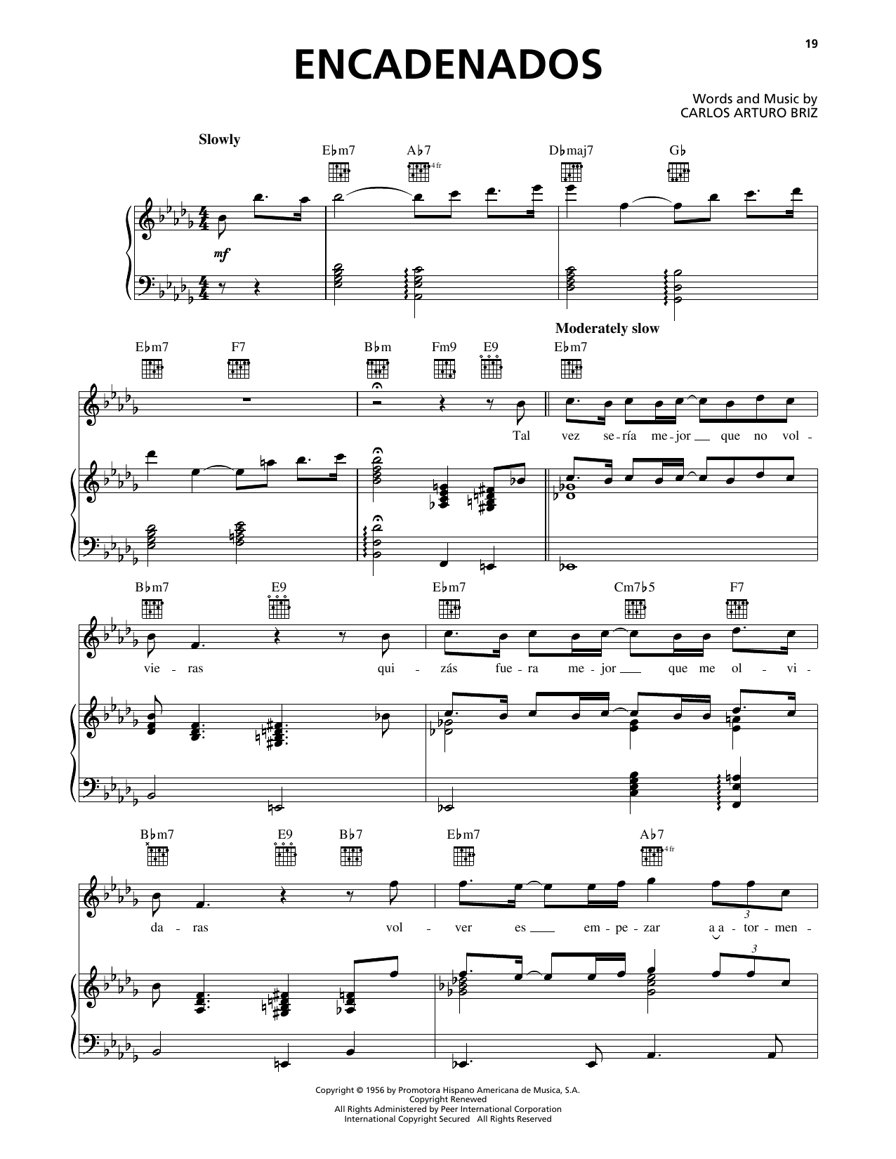 Luis Miguel Encadenados sheet music notes and chords arranged for Piano, Vocal & Guitar Chords (Right-Hand Melody)