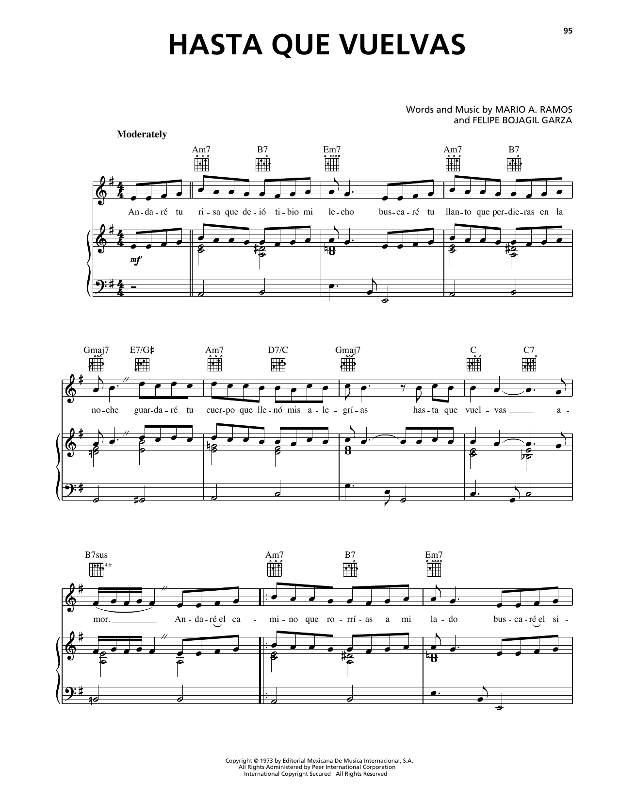 Luis Miguel Hasta Que Vuelvas sheet music notes and chords arranged for Piano, Vocal & Guitar Chords (Right-Hand Melody)