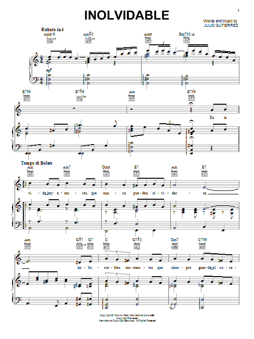 Luis Miguel Inolvidable sheet music notes and chords arranged for Piano, Vocal & Guitar Chords (Right-Hand Melody)