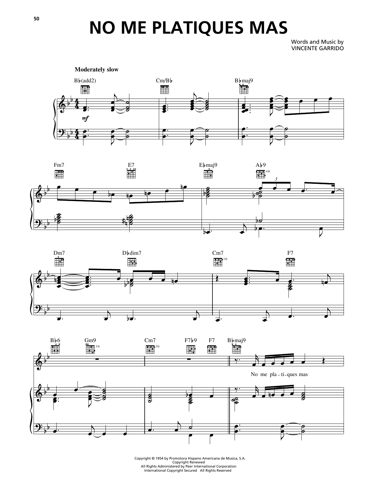 Luis Miguel No Me Platiques Mas sheet music notes and chords arranged for Piano, Vocal & Guitar Chords (Right-Hand Melody)