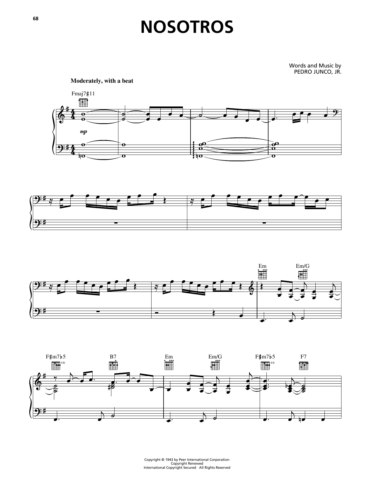 Luis Miguel Nosotros sheet music notes and chords arranged for Piano, Vocal & Guitar Chords (Right-Hand Melody)