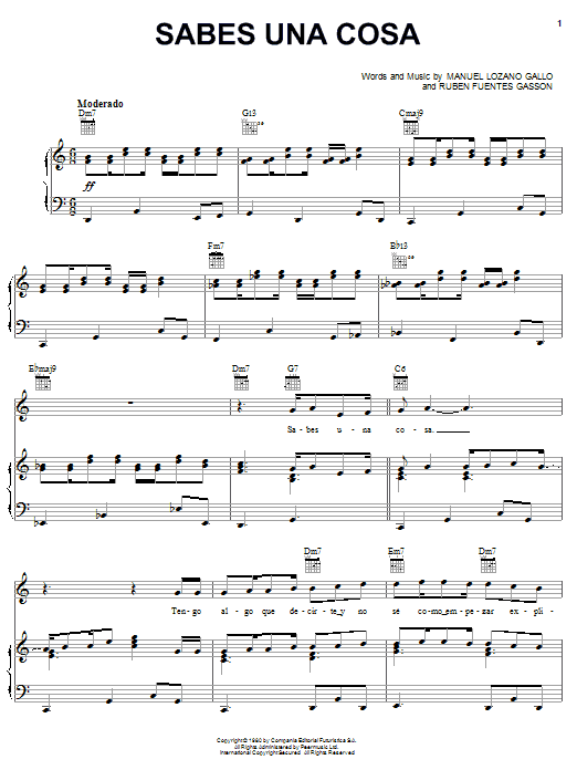 Luis Miguel Sabes Una Cosa sheet music notes and chords arranged for Piano, Vocal & Guitar Chords (Right-Hand Melody)