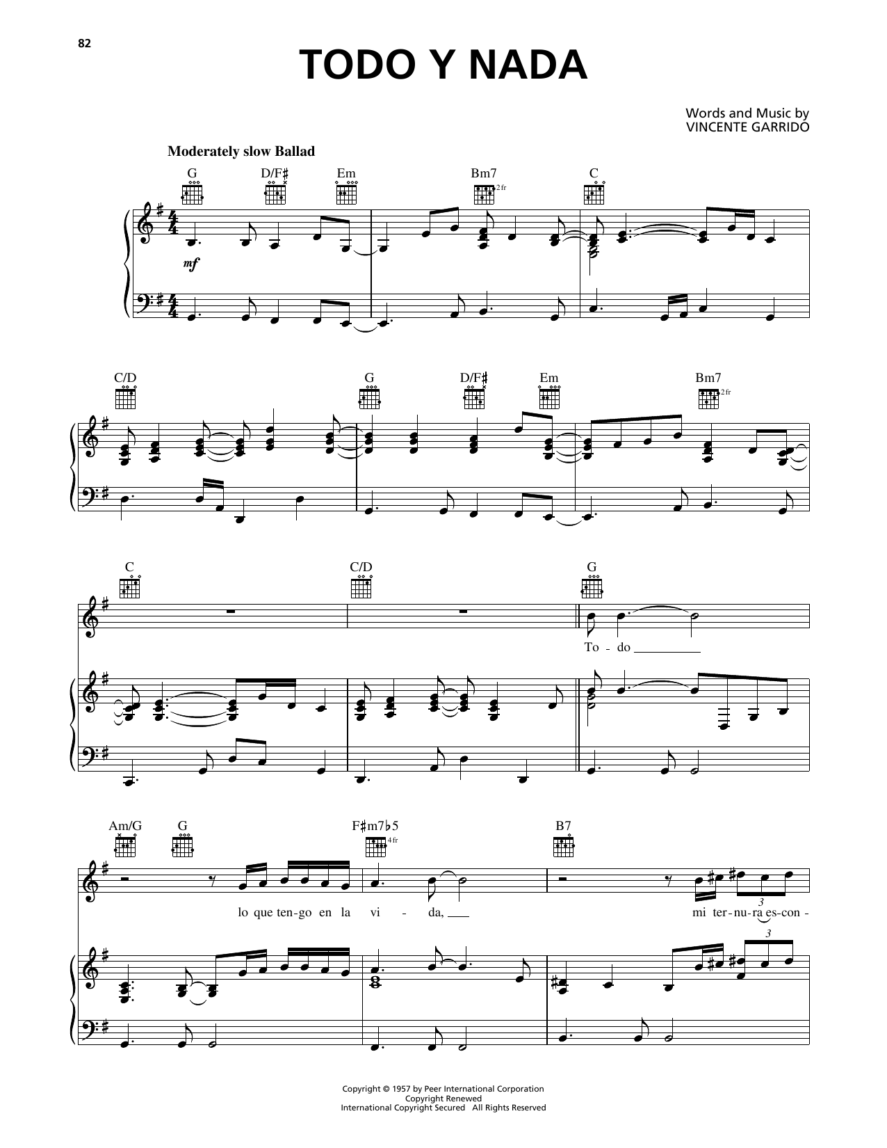 Luis Miguel Todo Y Nada sheet music notes and chords arranged for Piano, Vocal & Guitar Chords (Right-Hand Melody)