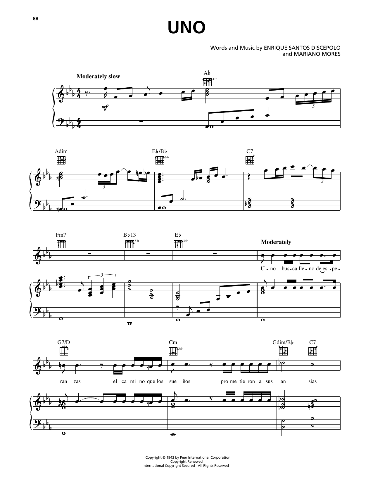 Luis Miguel Uno sheet music notes and chords arranged for Piano, Vocal & Guitar Chords (Right-Hand Melody)