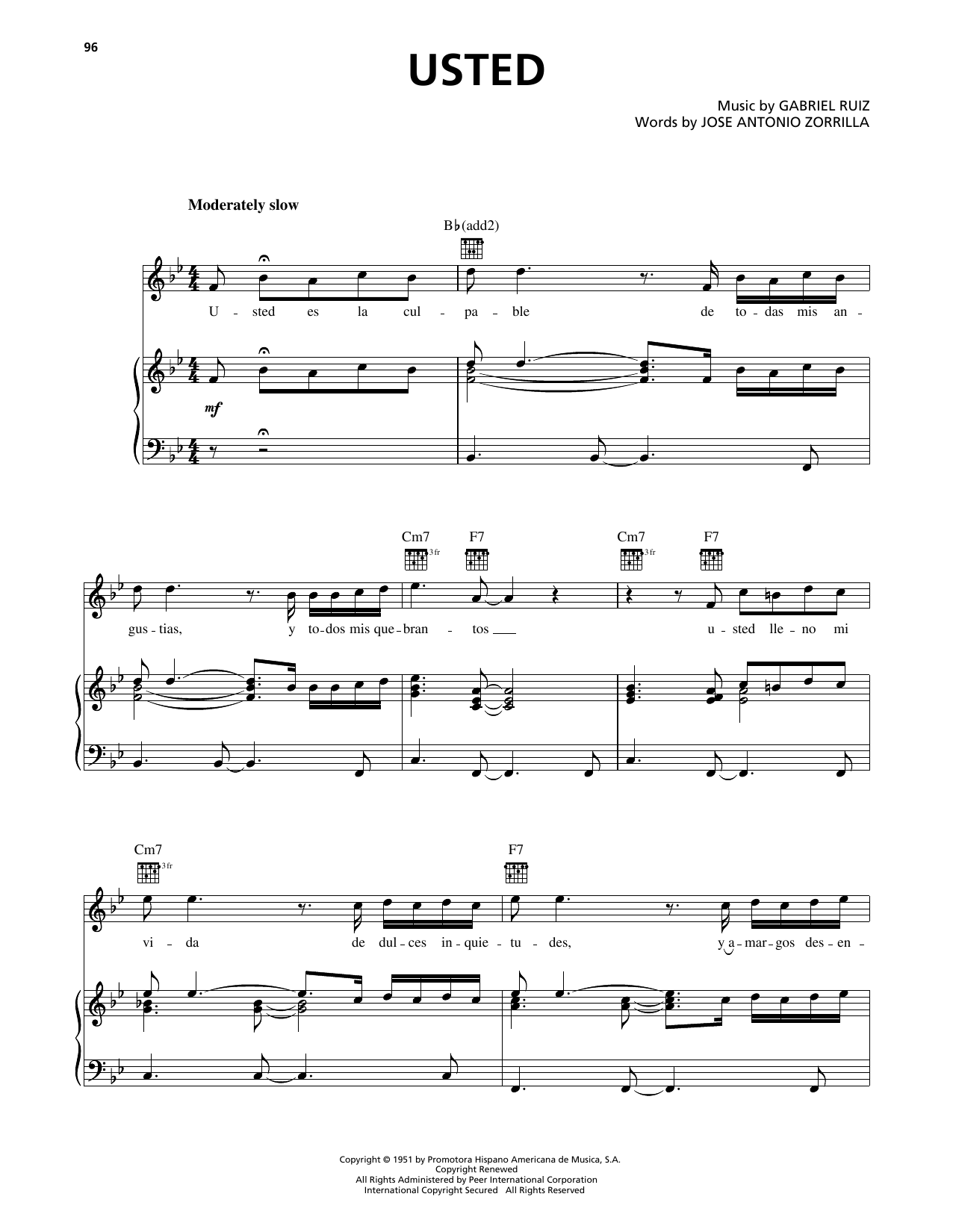 Luis Miguel Usted sheet music notes and chords arranged for Piano, Vocal & Guitar Chords (Right-Hand Melody)