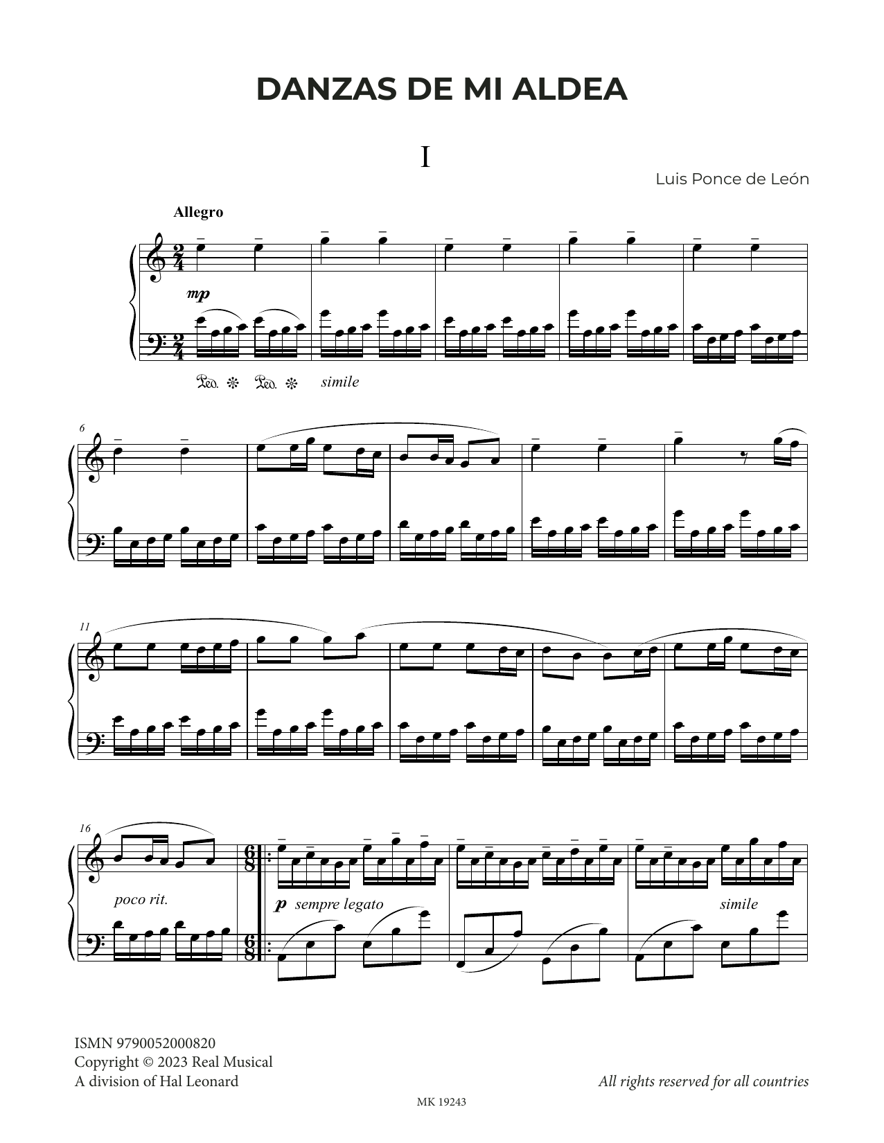 Luis Ponce de León Danzas de Mi Aldea sheet music notes and chords arranged for Piano Solo
