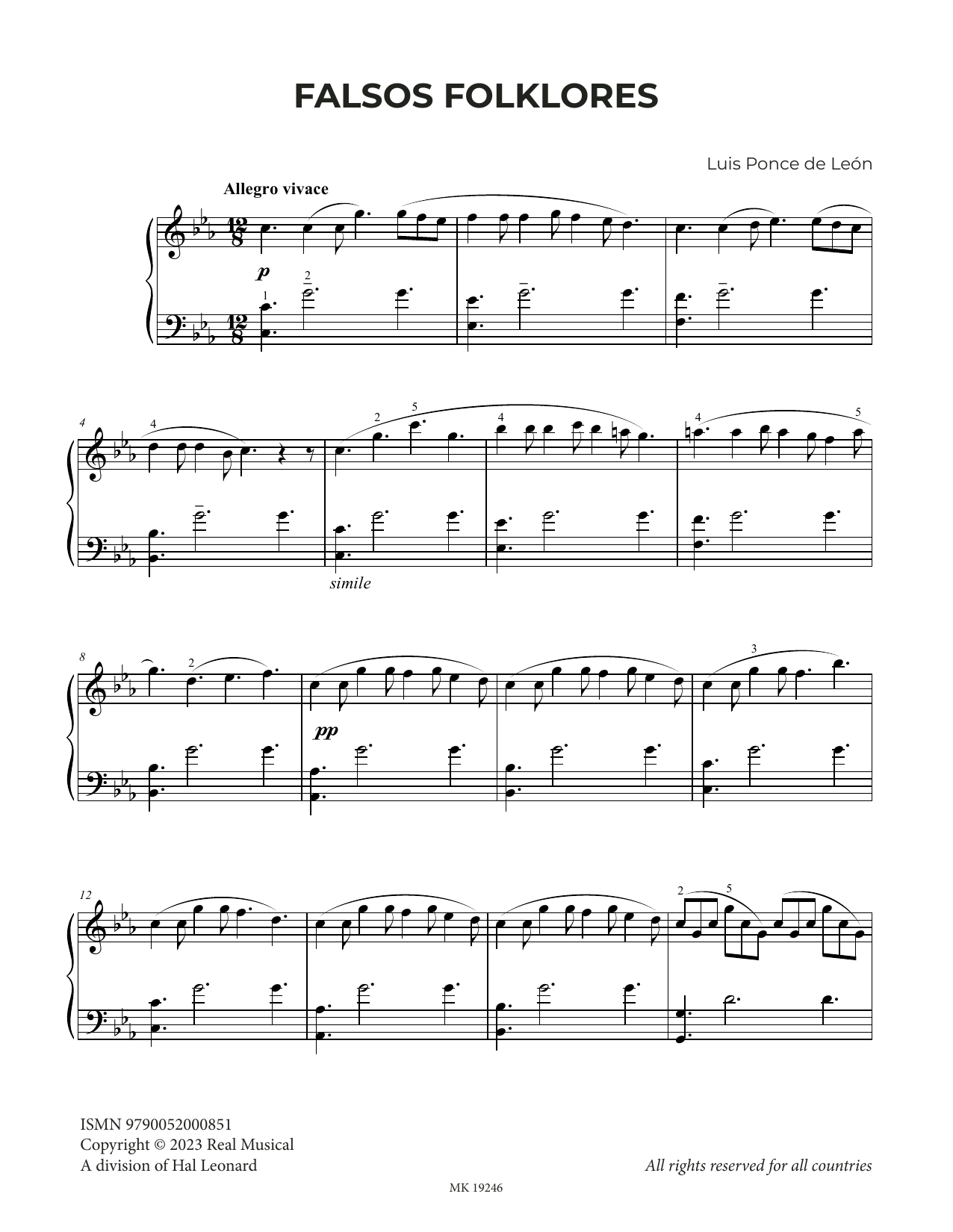 Luis Ponce de León Falsos Folklores sheet music notes and chords arranged for Piano Solo