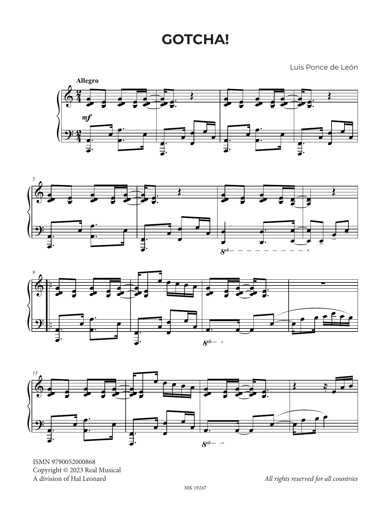 Luis Ponce de León Gotcha! sheet music notes and chords arranged for Piano Solo