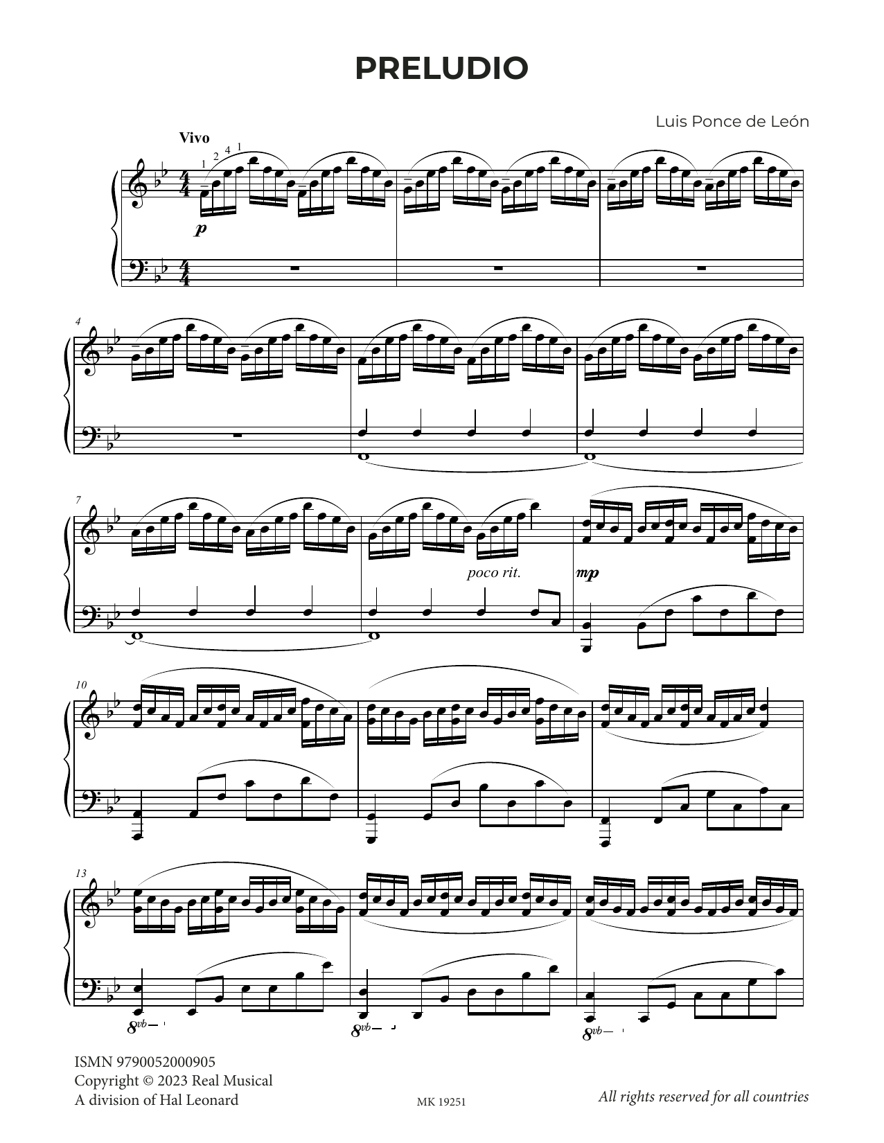 Luis Ponce de León Preludio sheet music notes and chords arranged for Piano Solo