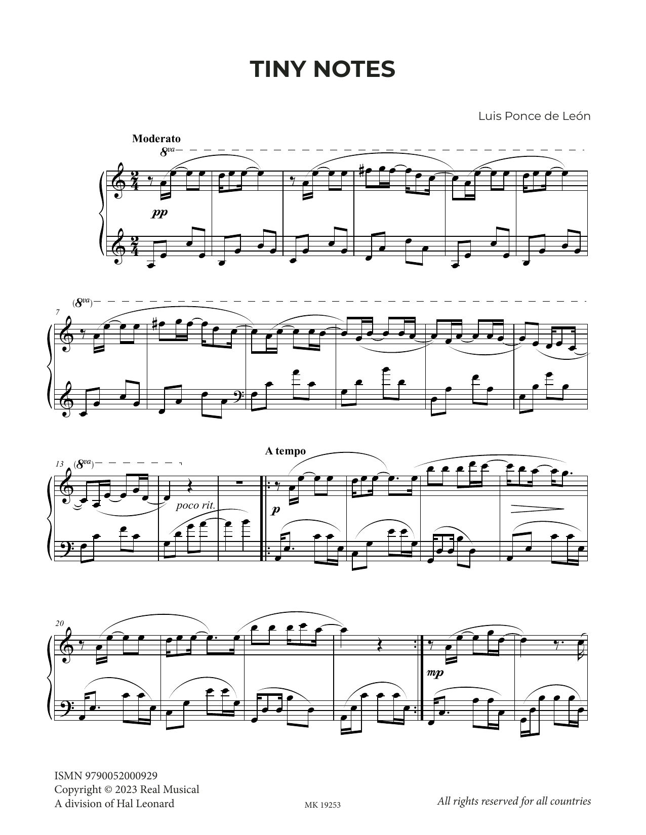 Luis Ponce de León Tiny Notes sheet music notes and chords arranged for Piano Solo