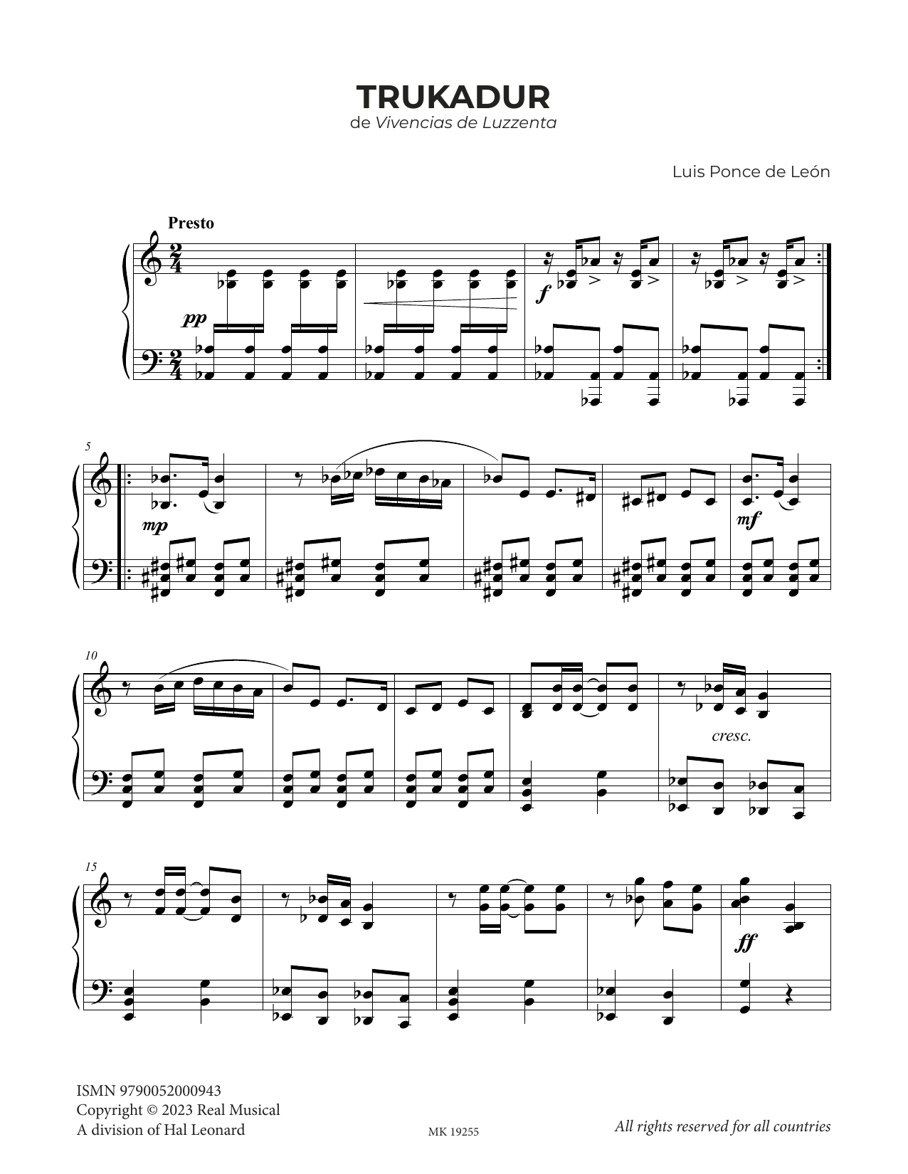 Luis Ponce de León Trukadur sheet music notes and chords arranged for Piano Solo