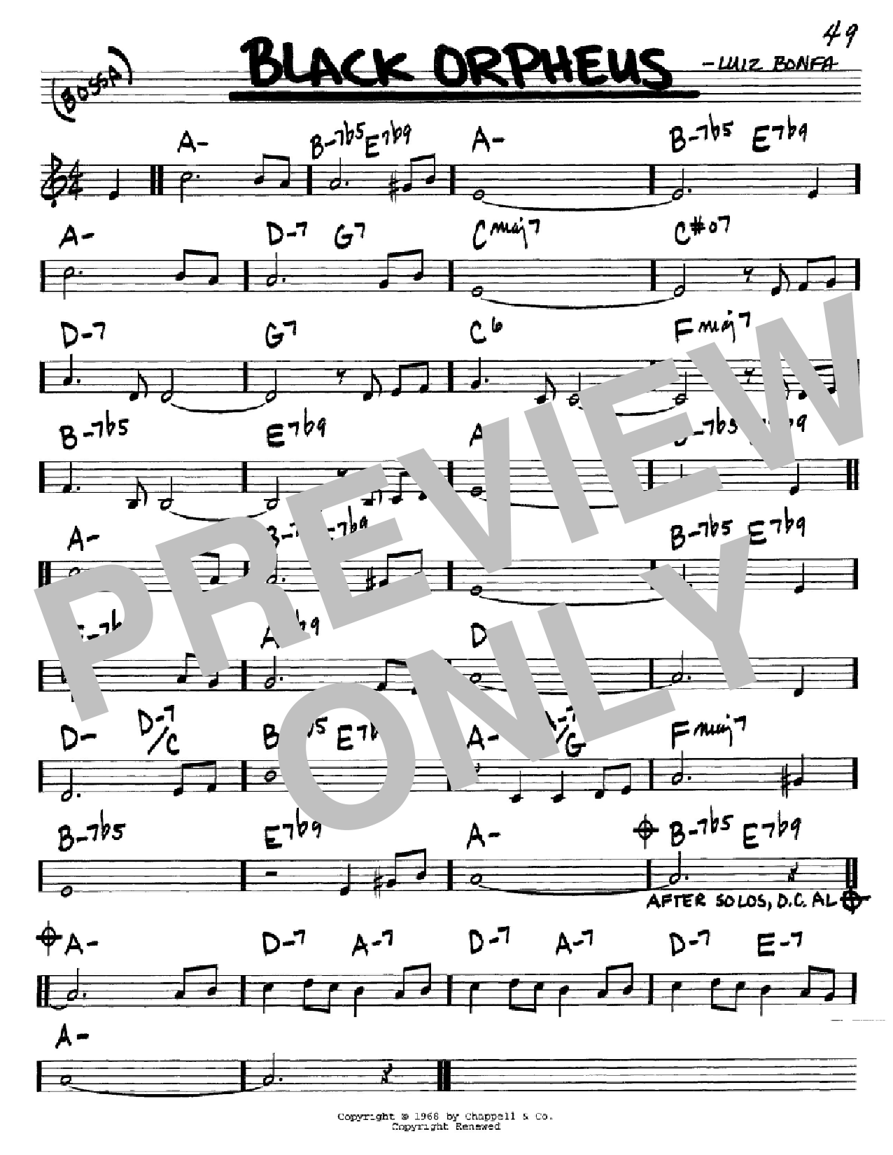 Luiz Bonfa Black Orpheus sheet music notes and chords arranged for Real Book – Melody & Chords – Eb Instruments
