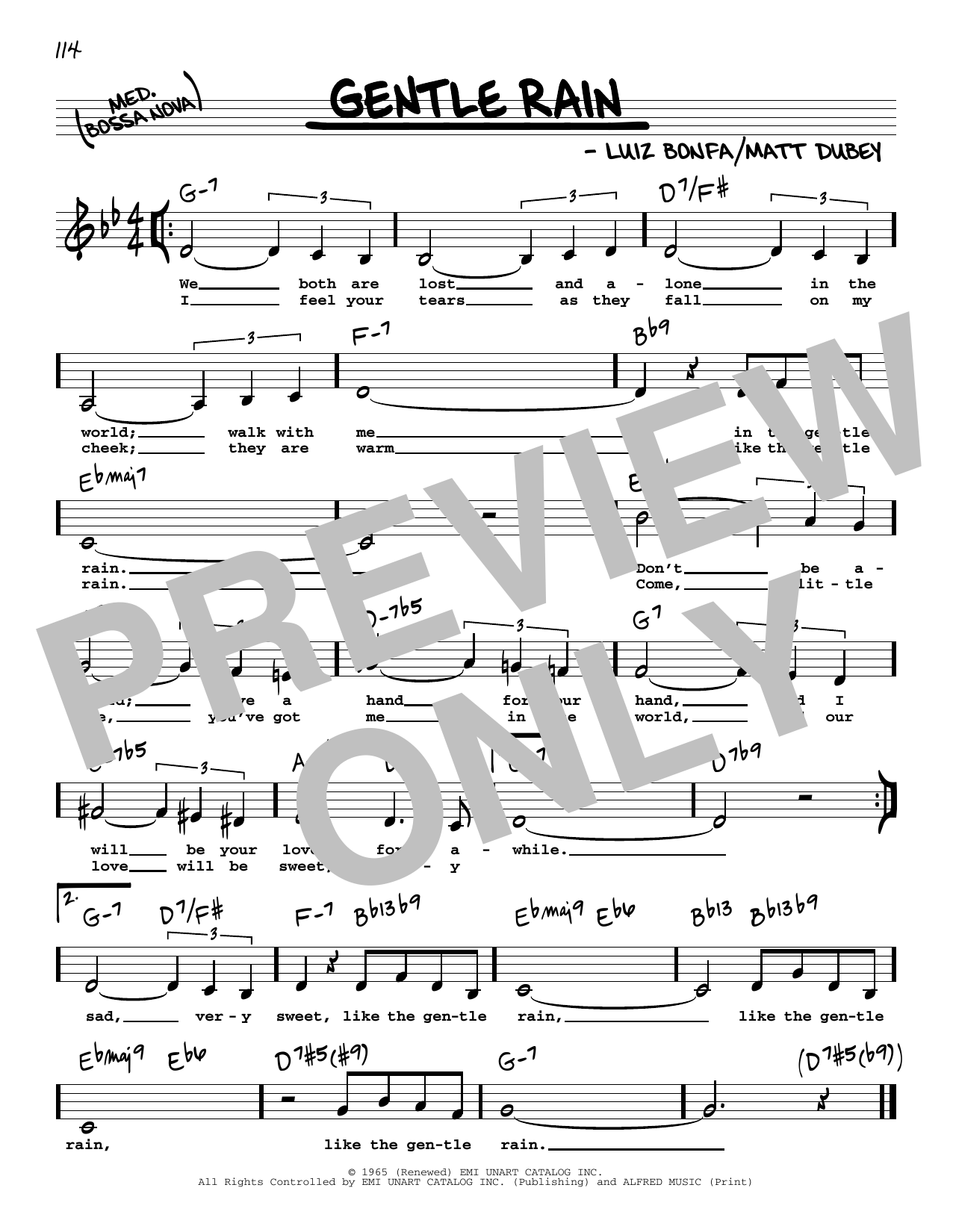 Luiz Bonfa Gentle Rain (Low Voice) sheet music notes and chords arranged for Real Book – Melody, Lyrics & Chords