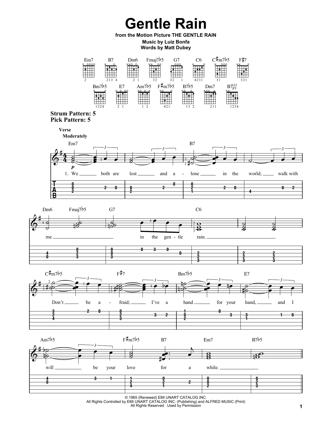 Luiz Bonfa Gentle Rain sheet music notes and chords arranged for Real Book – Melody & Chords