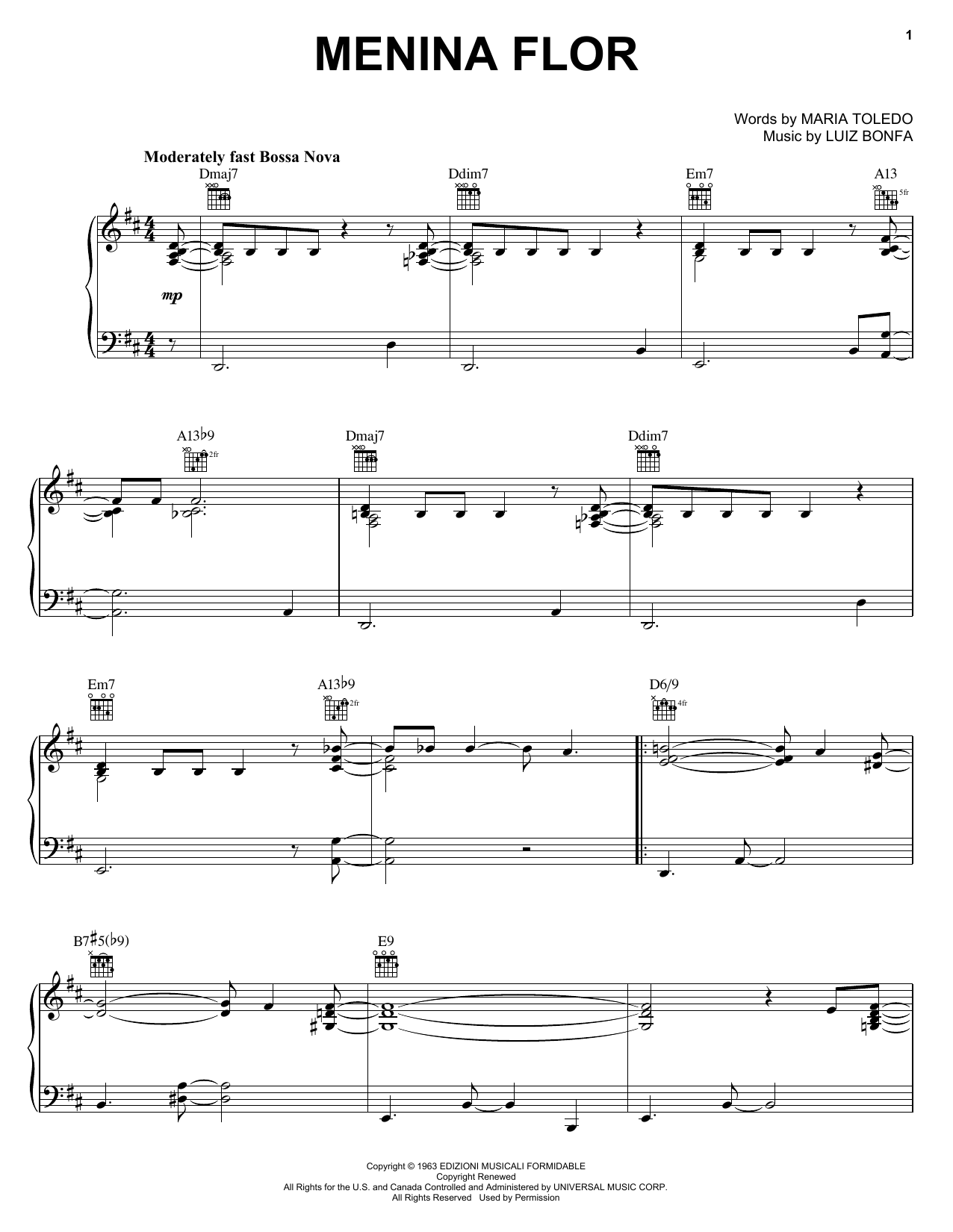 Luiz Bonfa Menina Flor sheet music notes and chords arranged for Piano Solo