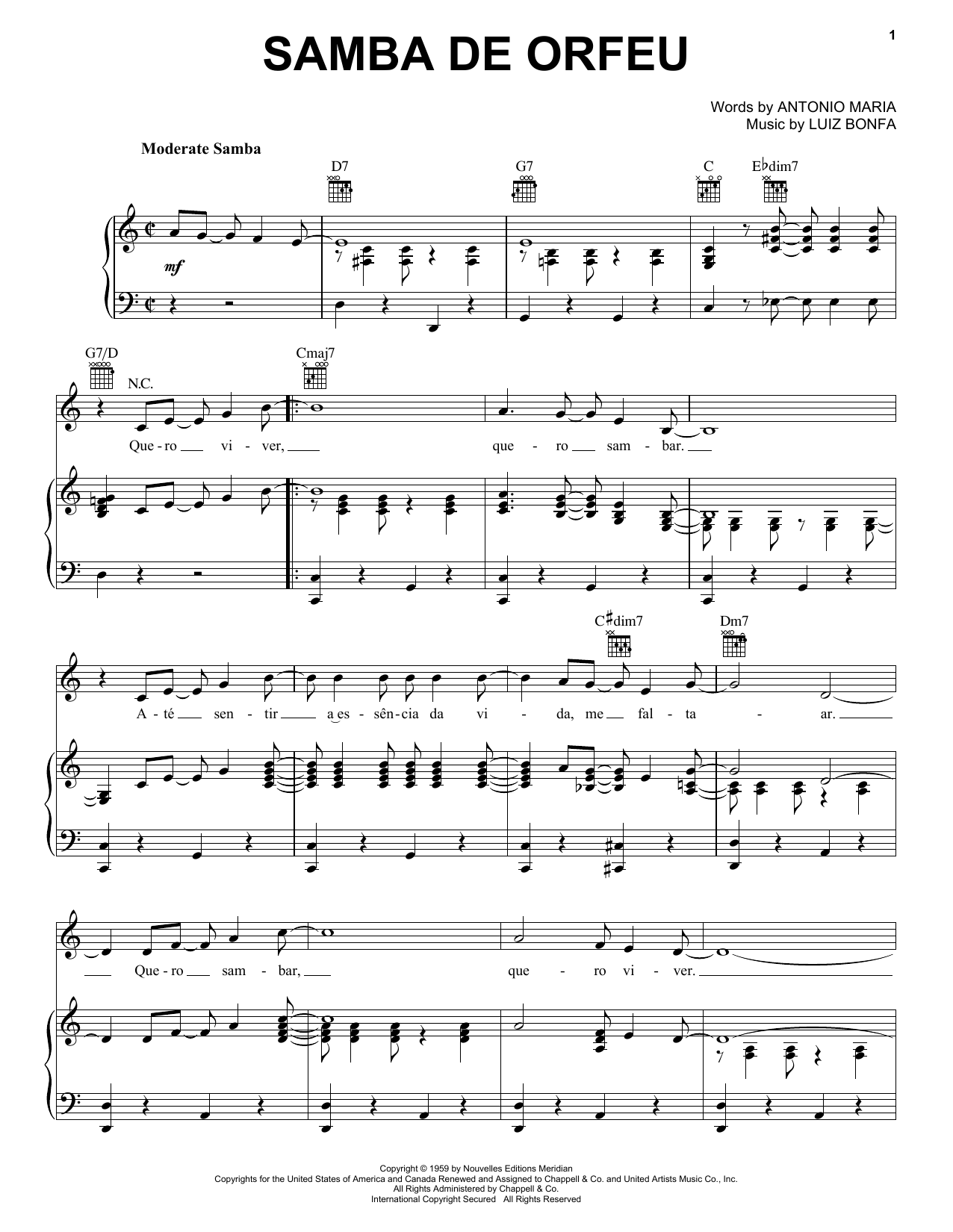 Luiz Bonfa Samba De Orfeu sheet music notes and chords arranged for Solo Guitar