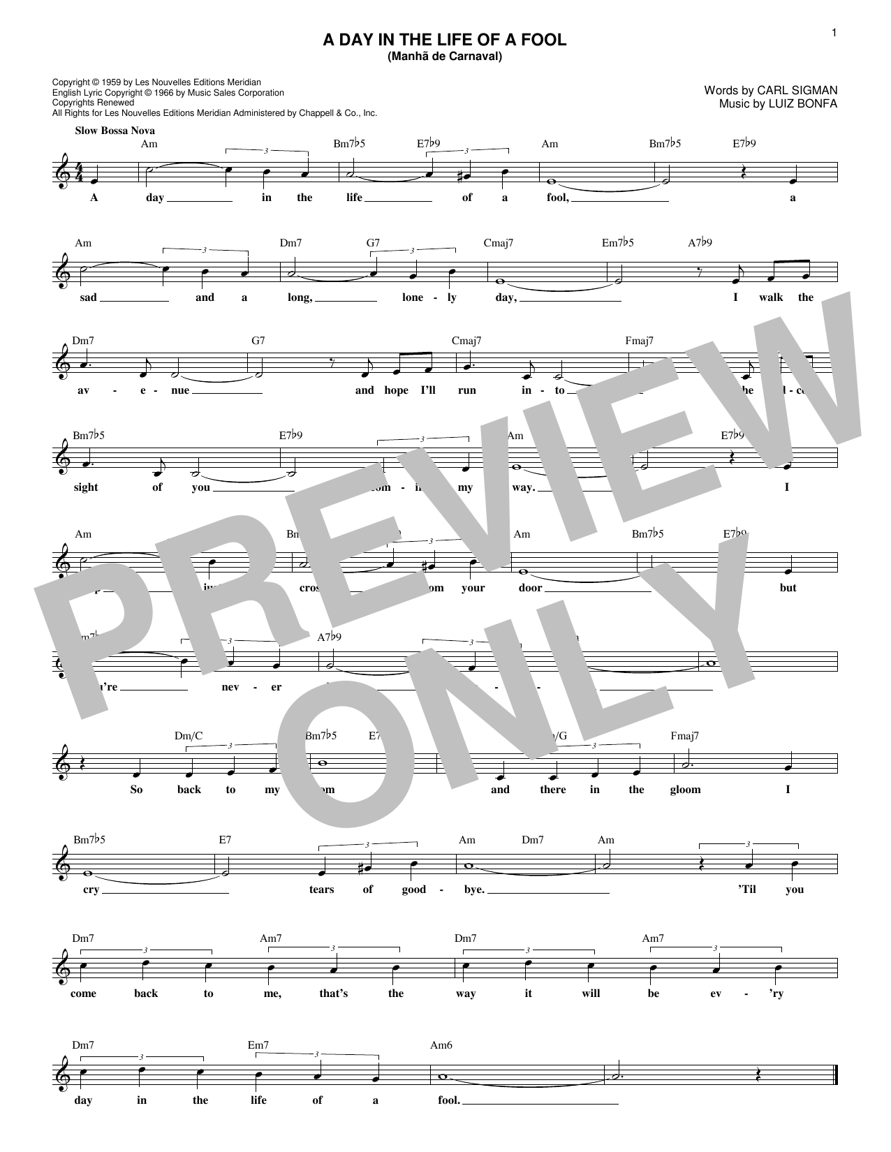 Luiz Bonfa A Day In The Life Of A Fool (Manha De Carnaval) sheet music notes and chords arranged for Solo Guitar