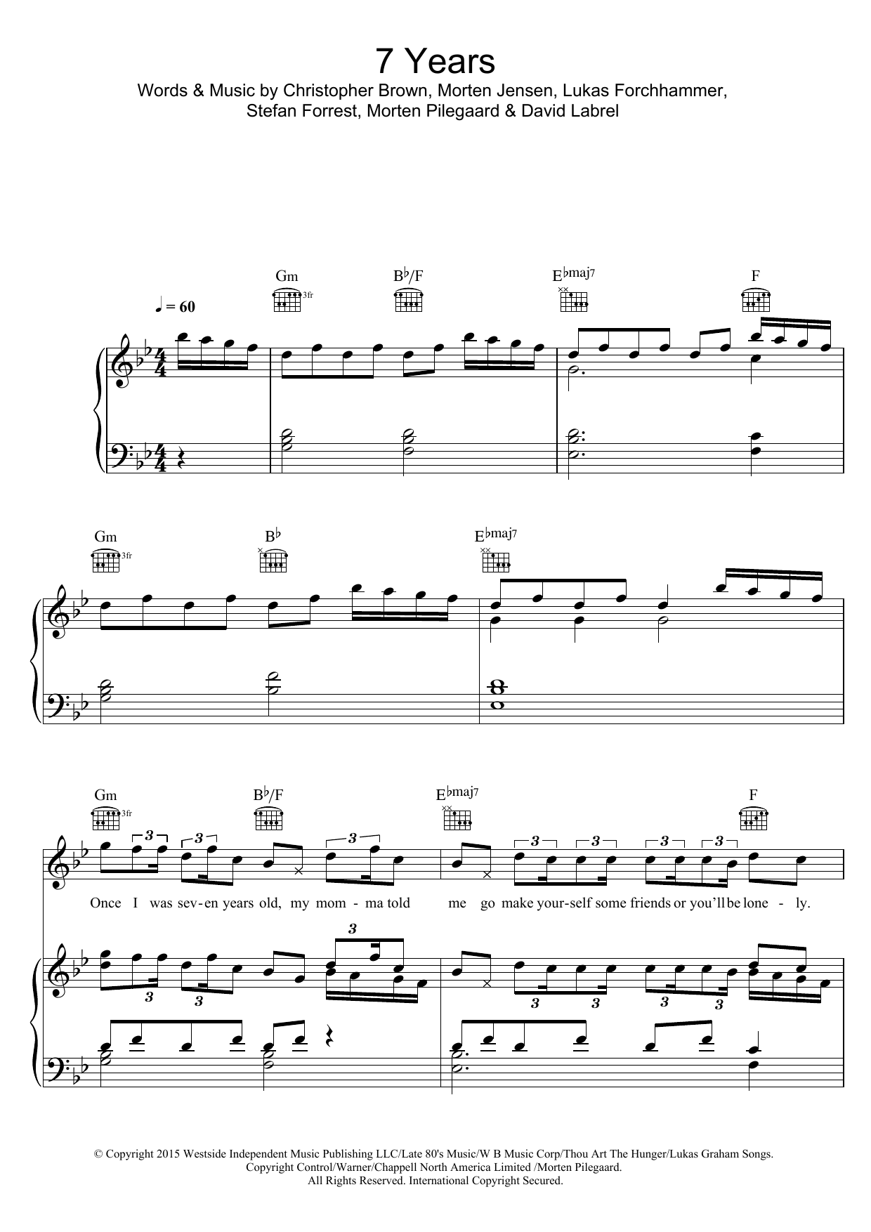 Lukas Graham 7 Years sheet music notes and chords arranged for Educational Piano