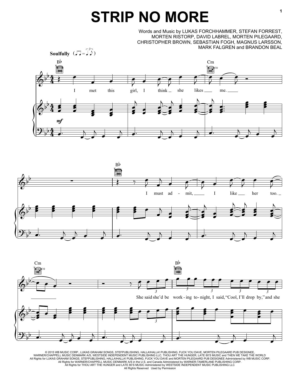 Lukas Graham Strip No More sheet music notes and chords arranged for Piano, Vocal & Guitar Chords (Right-Hand Melody)