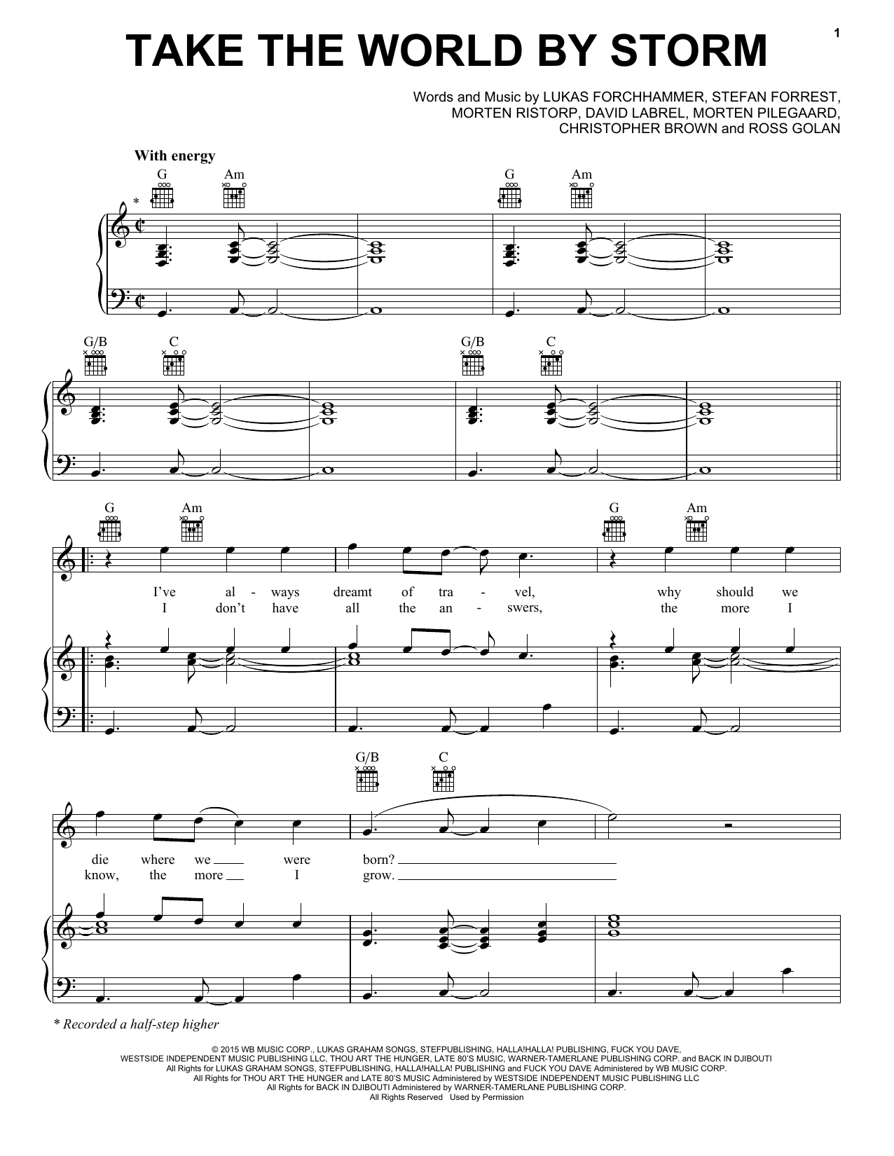 Lukas Graham Take The World By Storm sheet music notes and chords arranged for Piano, Vocal & Guitar Chords (Right-Hand Melody)