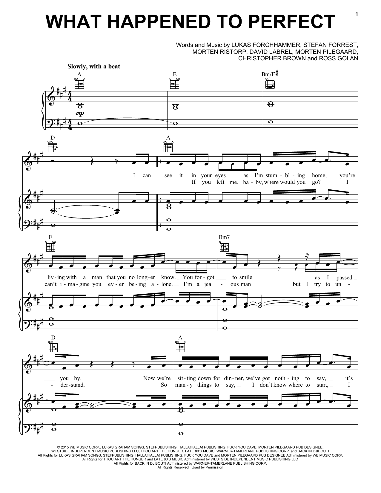 Lukas Graham What Happened To Perfect sheet music notes and chords arranged for Piano, Vocal & Guitar Chords (Right-Hand Melody)