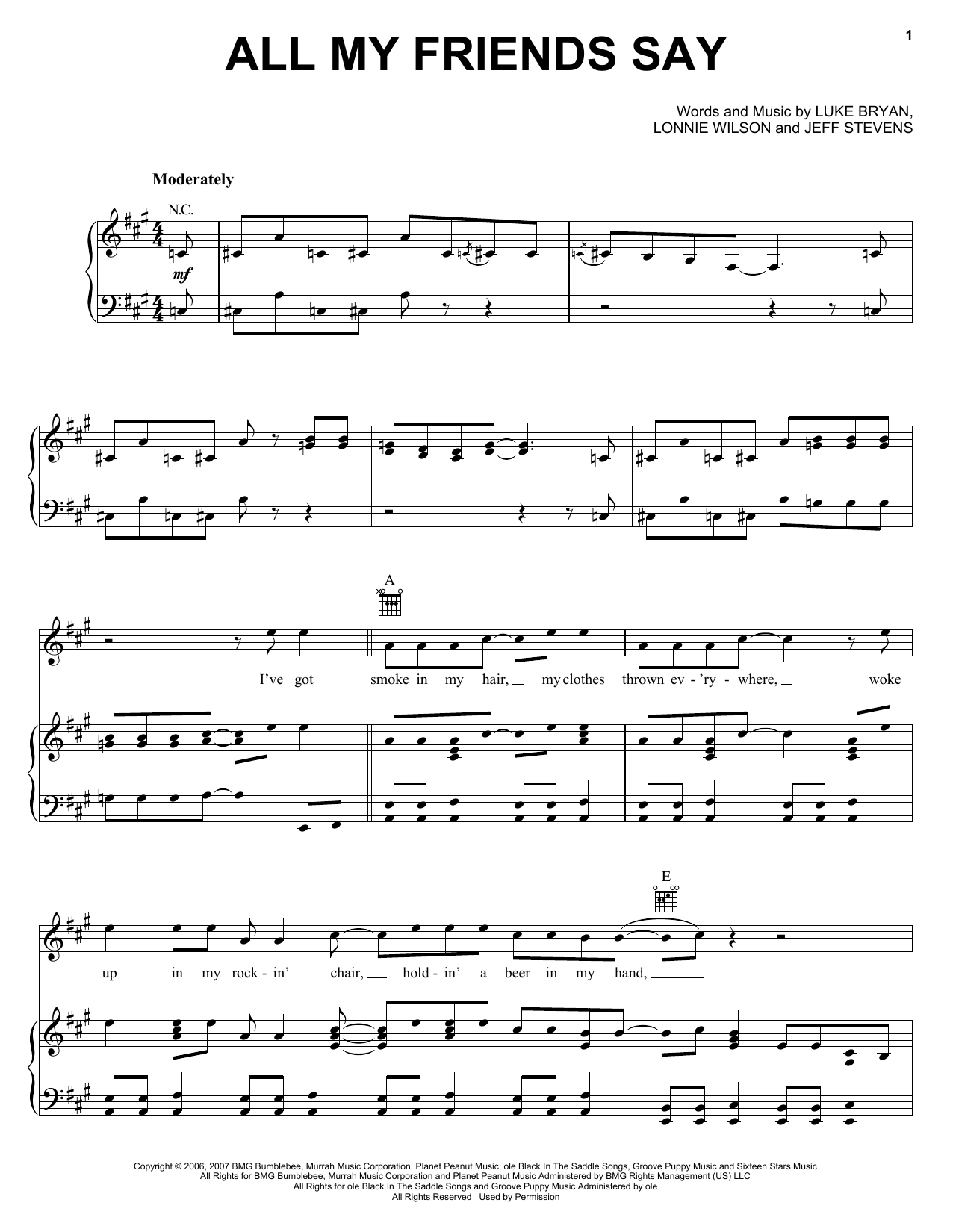 Luke Bryan All My Friends Say sheet music notes and chords arranged for Piano, Vocal & Guitar Chords (Right-Hand Melody)
