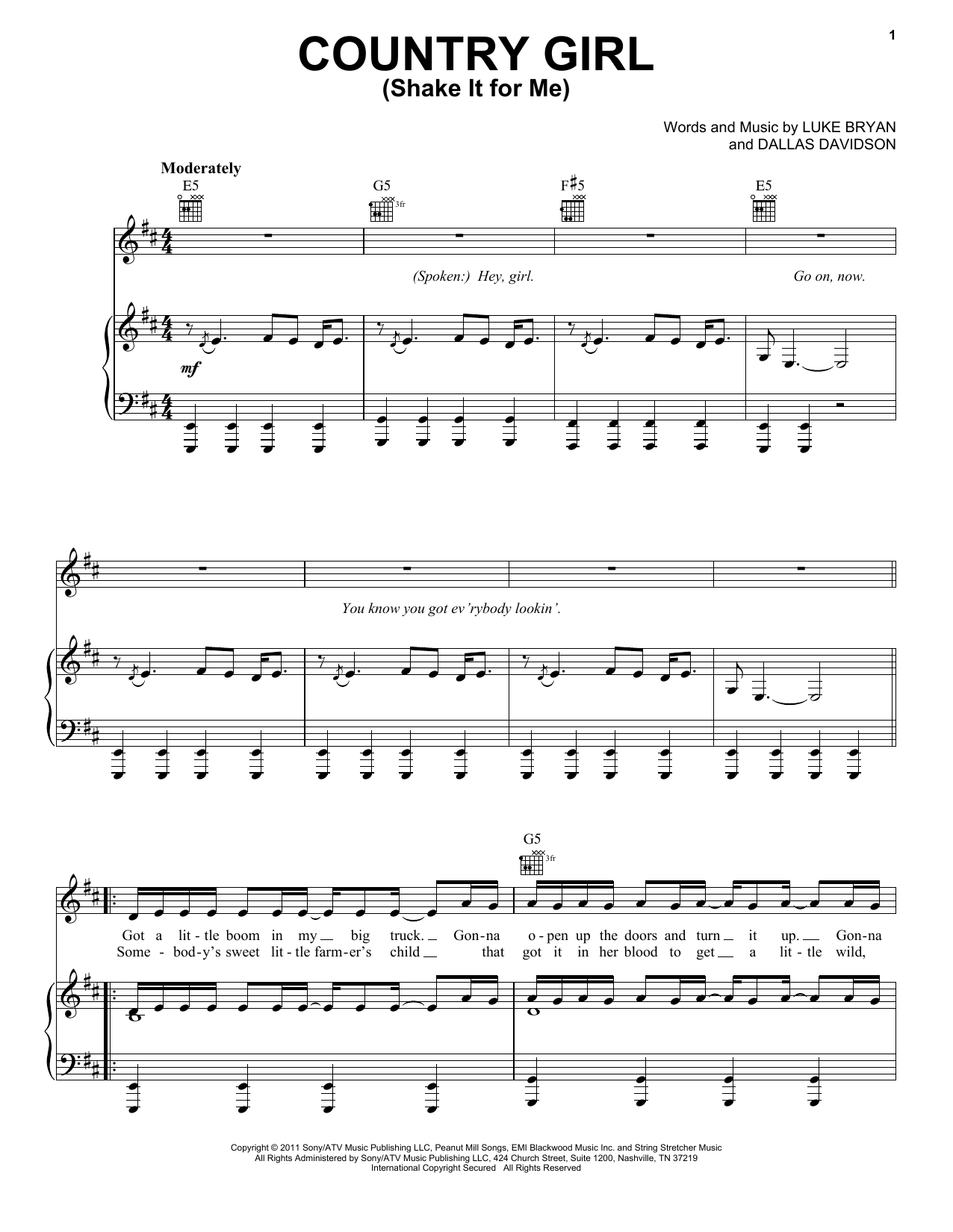Luke Bryan Country Girl (Shake It For Me) sheet music notes and chords arranged for Guitar Tab (Single Guitar)